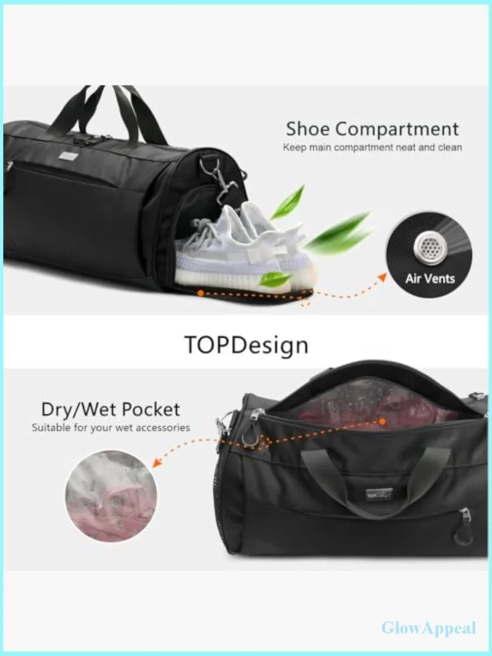 Gym Bag with Shoe Compartment & Wet Pocket for Travel Sports Unisex Duffel